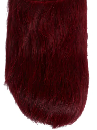 Marni Calf-hair Mules In Burgundy
