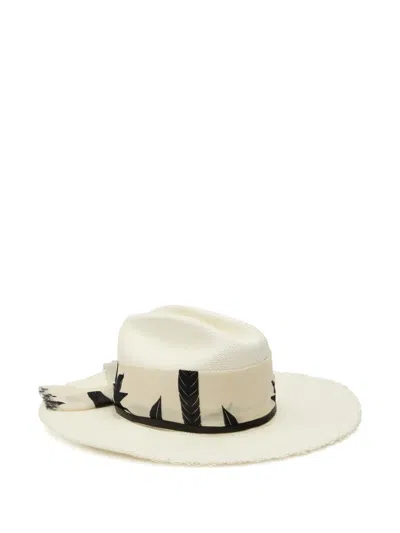Sensi Studio Printed Long-brim Scarf Sun Hat In Neutral