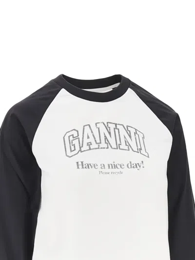 Ganni Baseball Graphic Raglan Crew Neck T-shirt In Multi