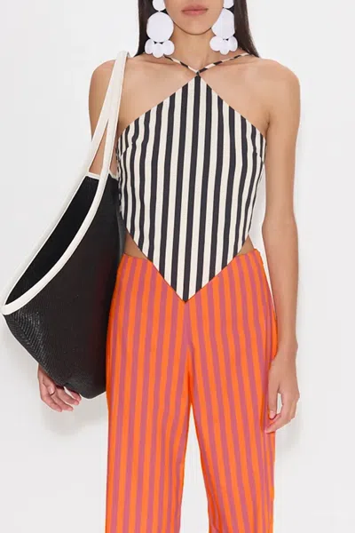 Simon Miller Kit Poplin Tie Top In Black White Stripe In Black
