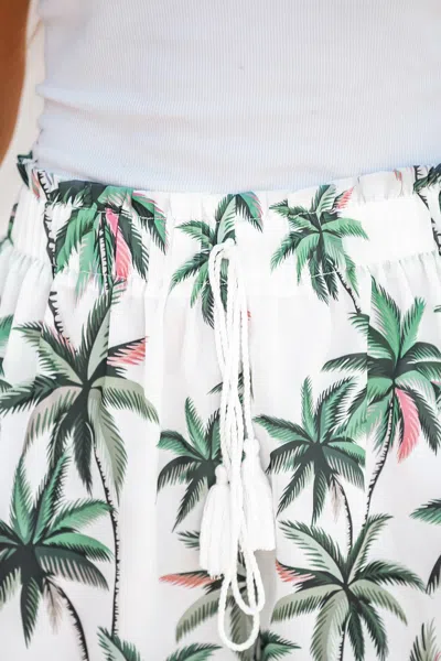 Cupshe Palm Tree Print Drawstring Shorts In White