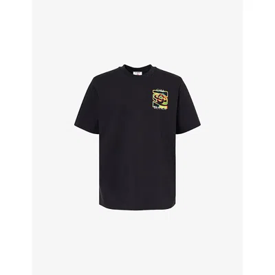 Casablanca Black Crewneck T-shirt With Logo Detail On The Front And Maxi Logo On The Rear In Cotton Man