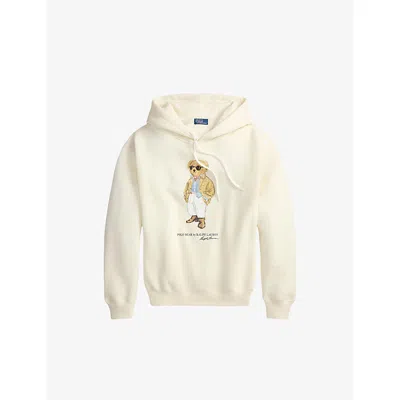 Polo Ralph Lauren Womens Parchment Cream Branded-print Cotton-blend Hoody In Yellow