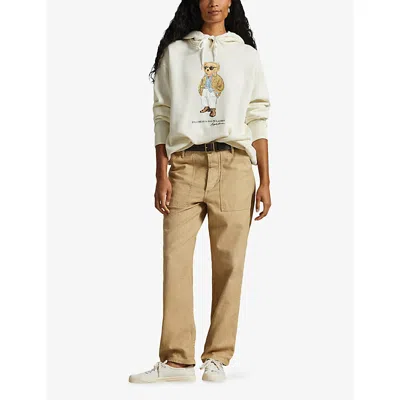 Polo Ralph Lauren Womens Parchment Cream Branded-print Cotton-blend Hoody In Yellow