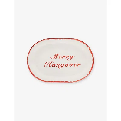 Anna + Nina Red Merry Hangover Ceramic Serving Platter In Red