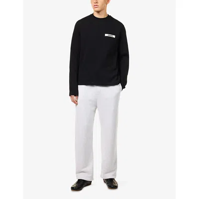 Jacquemus Mens Black Grosgrain-logo Long-sleeve Cotton T-shirt In Black