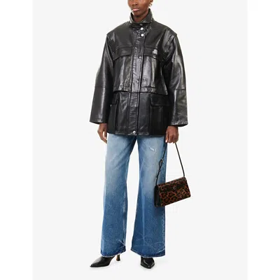 Stand Studio Womens Black Legacy High-neck Leather Parka In Black