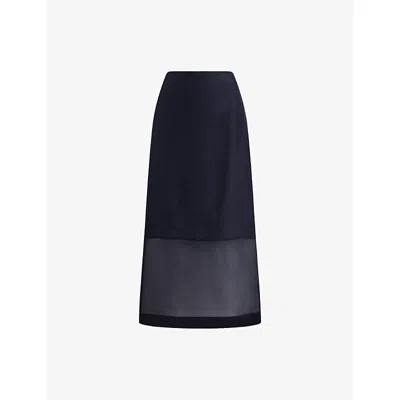 Polo Ralph Lauren Womens Atlantic Straight-fit High-rise Silk Midi Skirt In Blue