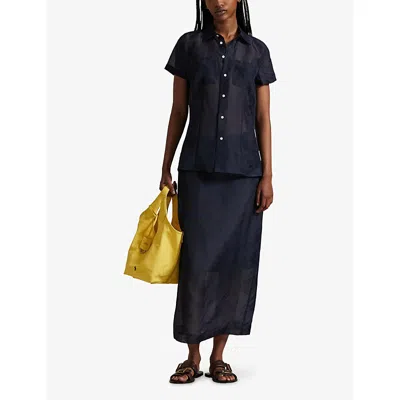 Polo Ralph Lauren Womens Atlantic Straight-fit High-rise Silk Midi Skirt In Blue