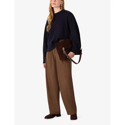 Whistles Womens Navy Relaxed-fit Side-split Wool Jumper In Blue