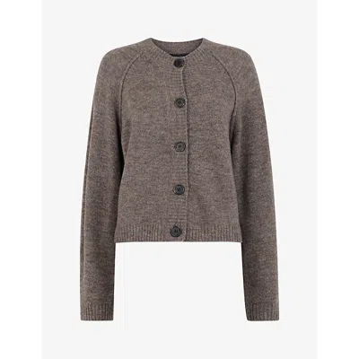 Whistles Womens Cream Round-neck Raglan-sleeved Knitted Cardigan In Gray
