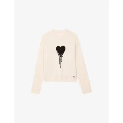 Zadig & Voltaire Womens Eggshell Markuz Heart-intarsia Cashmere Jumper In Neutral