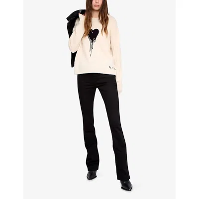 Zadig & Voltaire Womens Eggshell Markuz Heart-intarsia Cashmere Jumper In Neutral