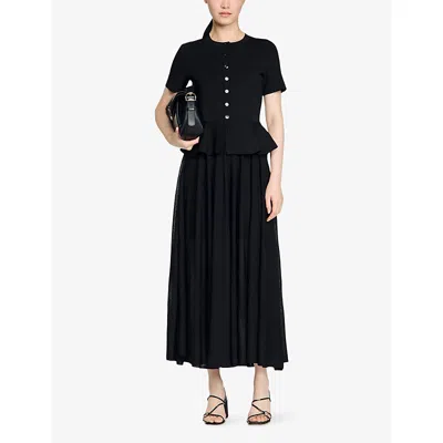 Sandro Womens Black Peplum Short-sleeved Knitted Maxi Dress In Black