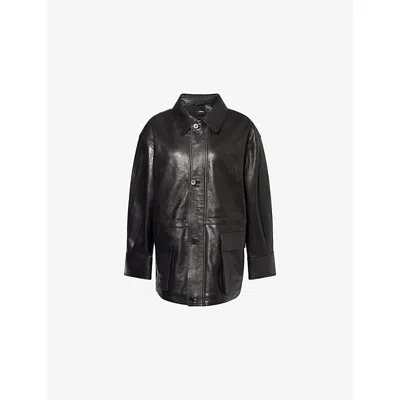 Arma Womens Black Maeve Relaxed-fit Leather Jacket In Black