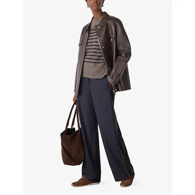 Whistles Womens Cream Striped Round-neck Wool Jumper In White