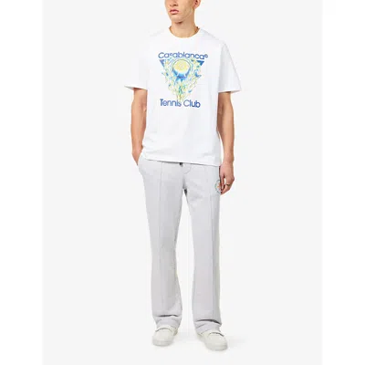 Casablanca Men White Crewneck T-shirt With Logo Print On The Front In Cotton Man
