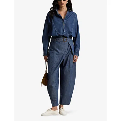 Polo Ralph Lauren Womens Linden Wash Collared Relaxed-fit Denim Shirt In Blue