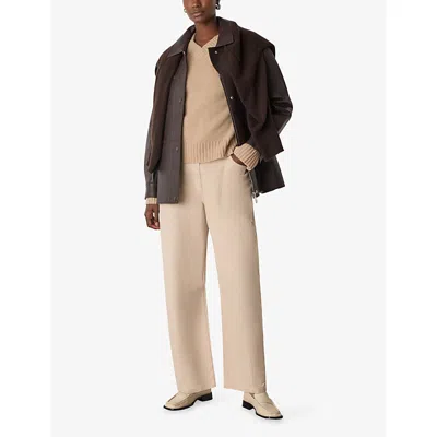 Whistles Womens Tan V-neck Knitted Wool Jumper In Brown