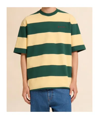 Marni Green And Yellow Maxi-stripe Cotton T-shirt In Multi