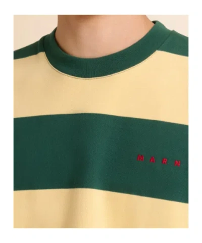 Marni Green And Yellow Maxi-stripe Cotton T-shirt In Multi