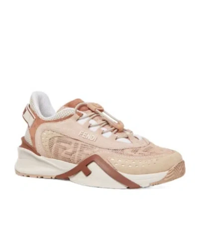 Fendi Mesh Flow Sneakers Perforated Design Pull Tab In Brown