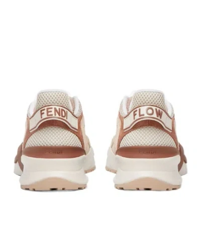 Fendi Mesh Flow Sneakers Perforated Design Pull Tab In Brown