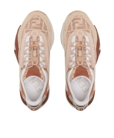 Fendi Mesh Flow Sneakers Perforated Design Pull Tab In Brown