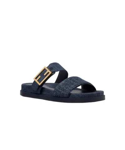 Fendi Double-band Embroidered Slides With Decorative Buckle In Multi