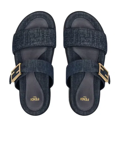 Fendi Double-band Embroidered Slides With Decorative Buckle In Multi