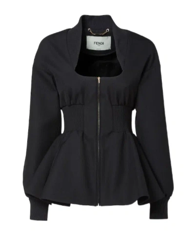 Fendi Zip-up Fitted Jacket In Black