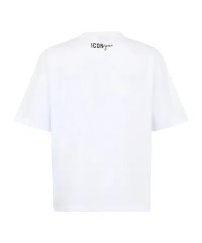 Dsquared2 Men White T-shirt With Front Print And Back Logo In Cotton Man In White