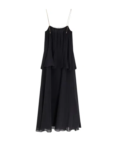 Chloé Open-back Embellished Tiered Silk-georgette Maxi Dress In Black
