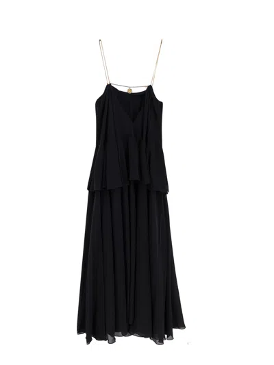 Chloé Open-back Embellished Tiered Silk-georgette Maxi Dress In Black