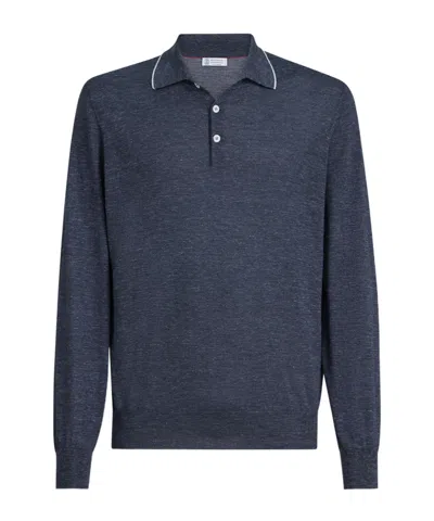 Brunello Cucinelli Long-sleeve Button-fastening Polo Shirt In Blue