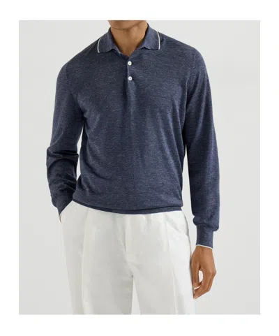Brunello Cucinelli Long-sleeve Button-fastening Polo Shirt In Blue