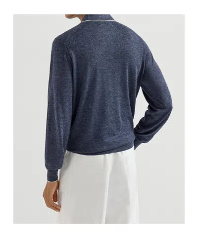 Brunello Cucinelli Long-sleeve Button-fastening Polo Shirt In Blue