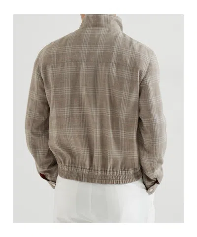 Brunello Cucinelli Tartan Stand Collar Jacket In Brown