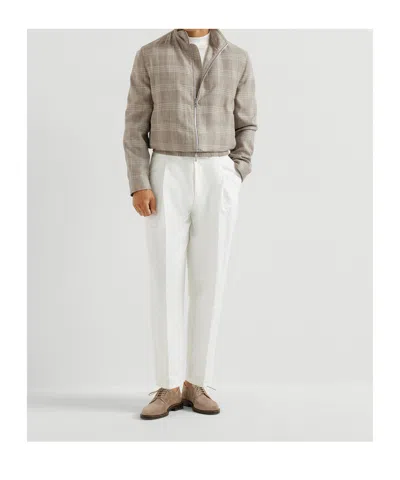 Brunello Cucinelli Tartan Stand Collar Jacket In Brown