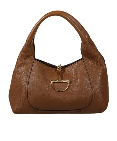 Gucci Brown Softbit Grained Calf Leather Shoulder Bag In Nude