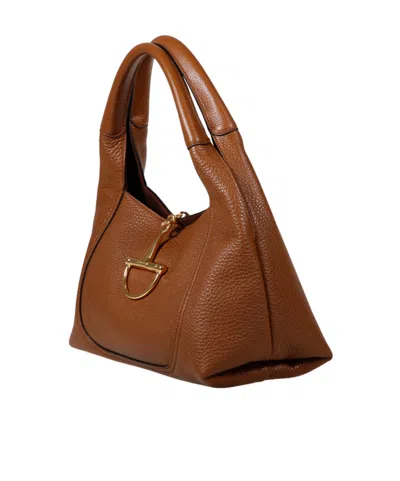 Gucci Brown Softbit Grained Calf Leather Shoulder Bag In Nude