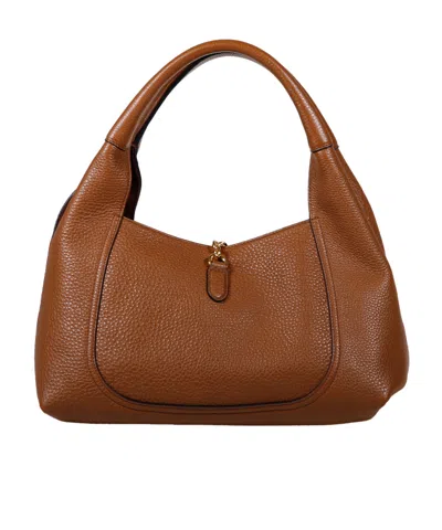 Gucci Brown Softbit Grained Calf Leather Shoulder Bag In Nude