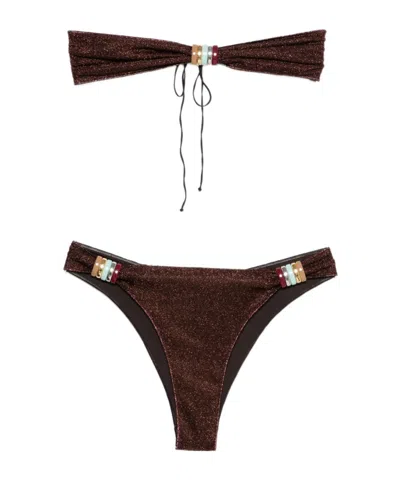 Oseree Two-piece Set Including Cropped Top And Swim Trunks In Brown