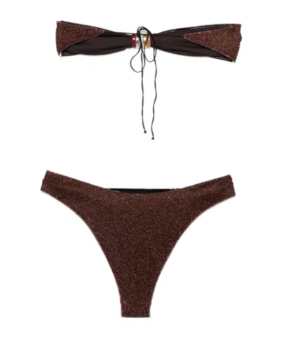 Oseree Two-piece Set Including Cropped Top And Swim Trunks In Brown