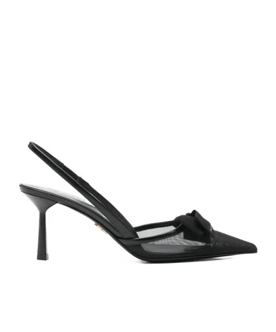 Prada Mesh Slingback Pumps Featuring Bow Detail In Black