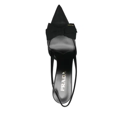Prada Mesh Slingback Pumps Featuring Bow Detail In Black