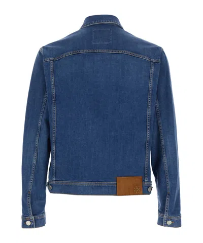 Jacob Cohen Blue Jacket With Classic Collar And Logo Patch On The Rear In Denim Man In Blue