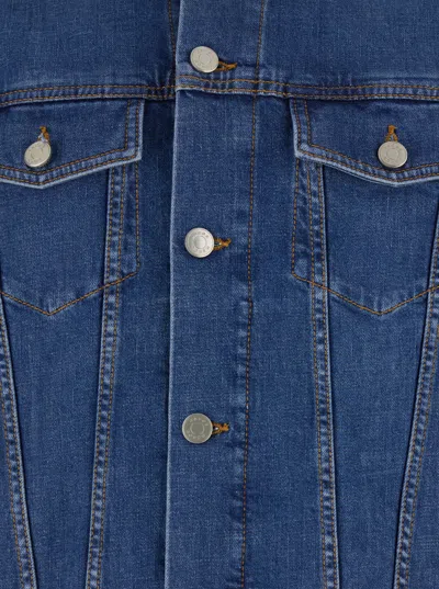Jacob Cohen Blue Jacket With Classic Collar And Logo Patch On The Rear In Denim Man In Blue