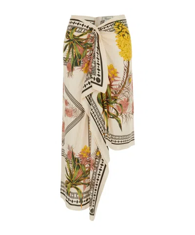 Blumarine Asymmetric Draped Printed Twill Midi Skirt In Neutral