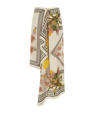 Blumarine Asymmetric Draped Printed Twill Midi Skirt In Neutral